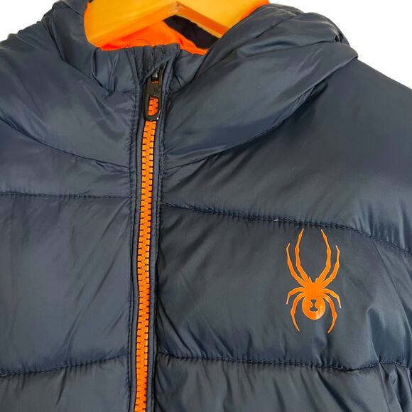 SPYDER Hooded Puffer Jacket in Blue & Orange Boys Winter Coat Size 7/8 Youth - Picture 3 of 10